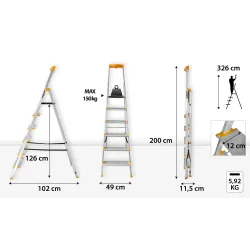 Drabina aluminiowa jednostronna 6 SZERSZYCH stopni MAX 150 KG