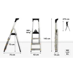 Drabina PRO aluminiowa z półką 4 stopnie 150 kg