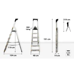 Drabina PRO aluminiowa z półką 6 stopni 150 kg