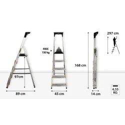 Drabina PRO aluminiowa z półką 5 stopni 150 kg