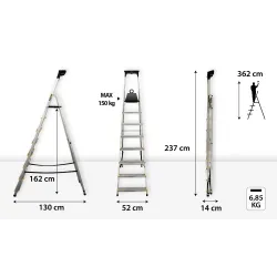 Échelle PRO en aluminium avec plateforme, 8 marches, 150 kg