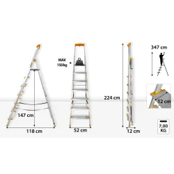 Drabina aluminiowa jednostronna 7 SZERSZYCH stopni MAX 150 KG