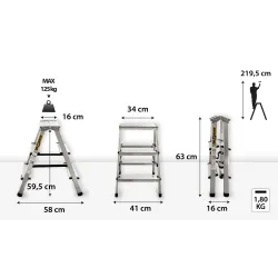 Drabina HOME aluminiowa dwustronna 3 stopnie 125 kg