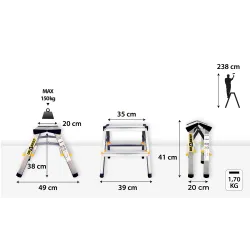 Drabina PRO aluminiowa dwustronna 2 stopnie 150 kg