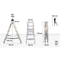 Drabina PRO aluminiowa dwustronna 5 stopni 150 kg