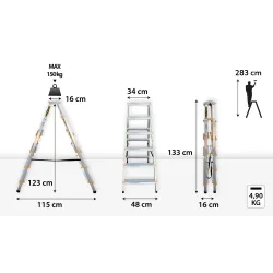 Drabina PRO aluminiowa dwustronna 6 stopni 150 kg