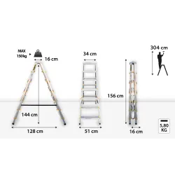 Drabina PRO aluminiowa dwustronna 7 stopni 150 kg