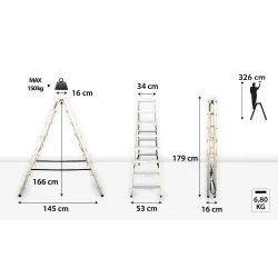 Drabina PRO aluminiowa dwustronna 8 stopni 150 kg