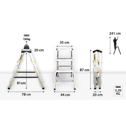 Drabina PRO aluminiowa dwustronna 4 stopnie 150 kg