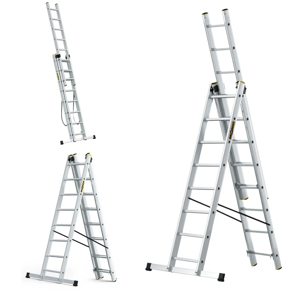 Drabina PRO aluminiowa 3-elementowa 3x8 szczebli 150 kg Drabina PRO aluminiowa 3-elementowa 3x8 szczebli 150 kg
