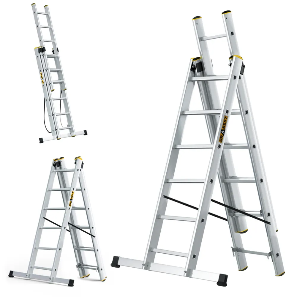 Drabina PRO aluminiowa 3-elementowa 3x6 szczebli 150 kg Drabina PRO aluminiowa 3-elementowa 3x6 szczebli 150 kg