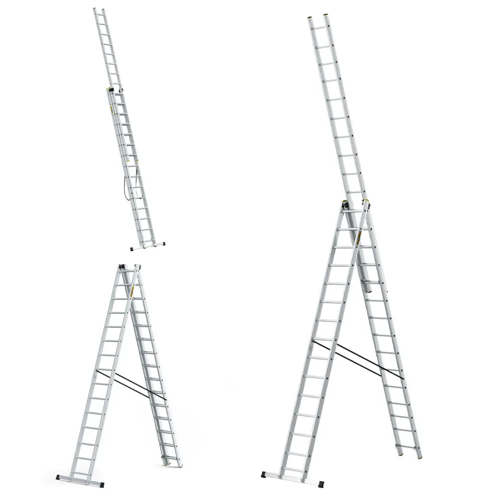 Drabina PRO aluminiowa 3-elementowa 3x15 szczebli 150 kg