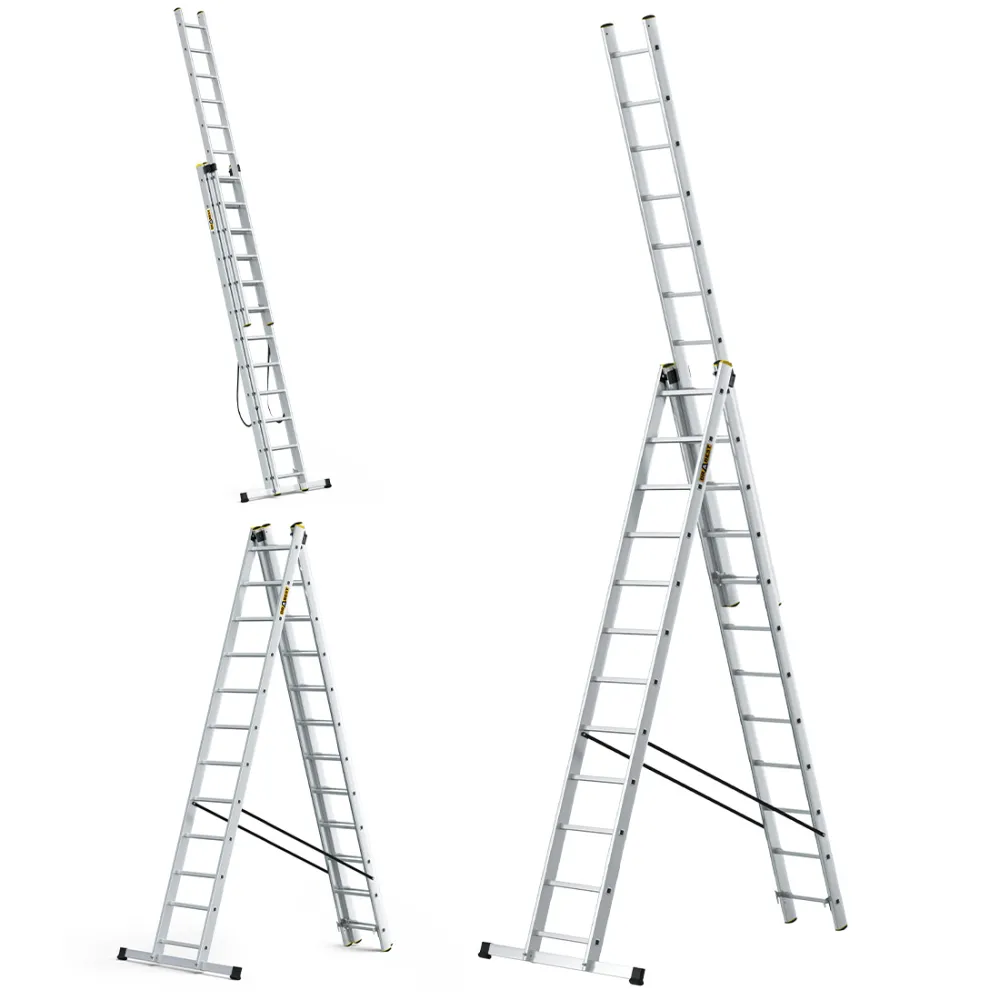 Drabina PRO aluminiowa 3-elementowa 3x12 szczebli 150 kg