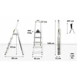 Drabina domowa aluminiowa 5 stopni 125 kg HOME - egzemplarz OUTLETOWY