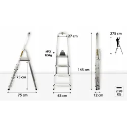 Drabina 4 stopniowa aluminiowa - drabina czterostopniowa domowa 125 kg