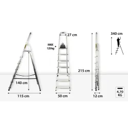 Drabina domowa aluminiowa 7 stopni 125 kg HOME - egzemplarz OUTLETOWY