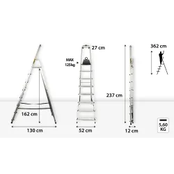 Drabina domowa aluminiowa 8 stopni 125 kg HOME - egzemplarz OUTLETOWY