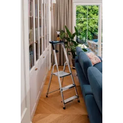 Drabina PRO aluminiowa z półką 3 stopnie 150 kg