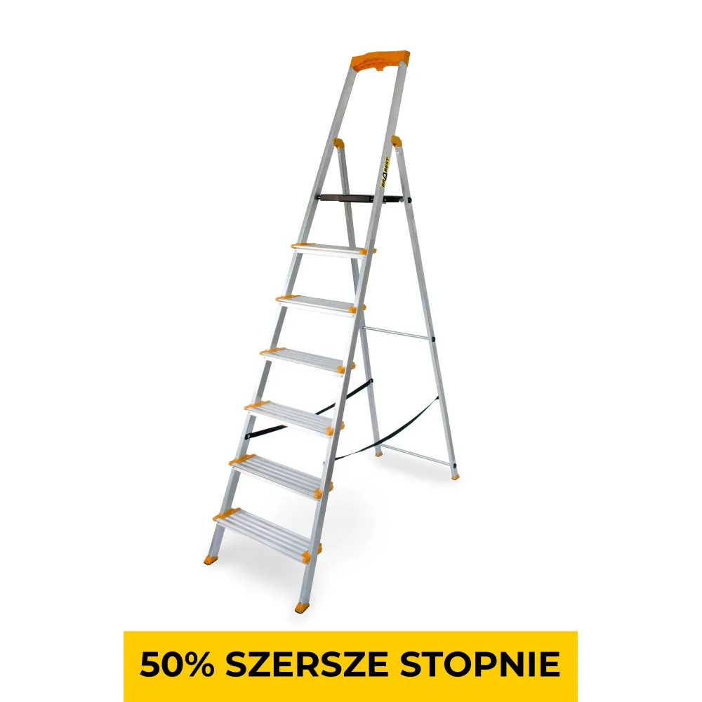 Drabina aluminiowa jednostronna 7 SZERSZYCH stopni MAX 150 KG