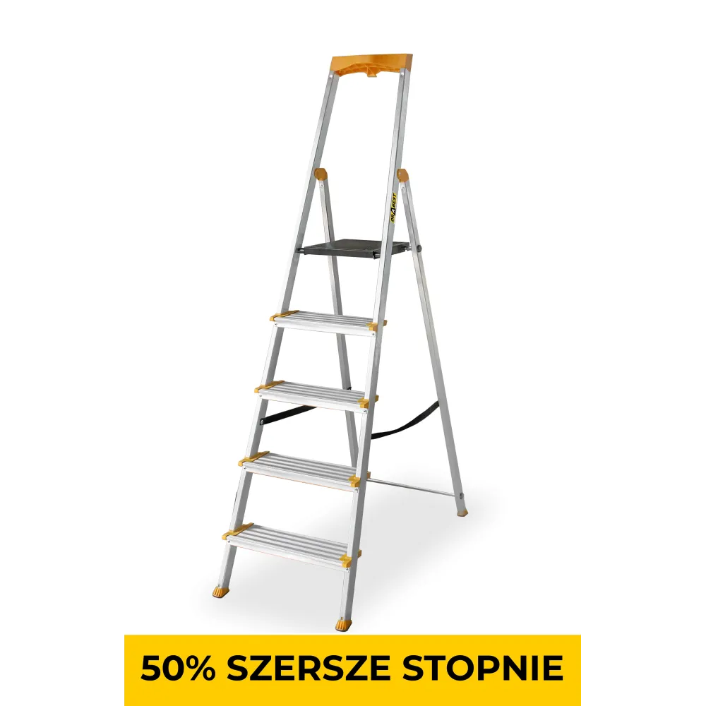 Drabina aluminiowa jednostronna 5 SZERSZYCH stopni MAX 150 KG