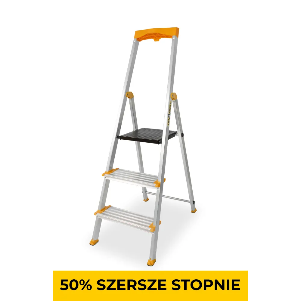 Drabina aluminiowa jednostronna 3 SZERSZE stopnie MAX 150 KG