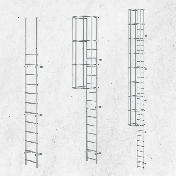 Échelles d'évacuation - verticales - en aluminium et en acier - échelle d'évacuation avec panier