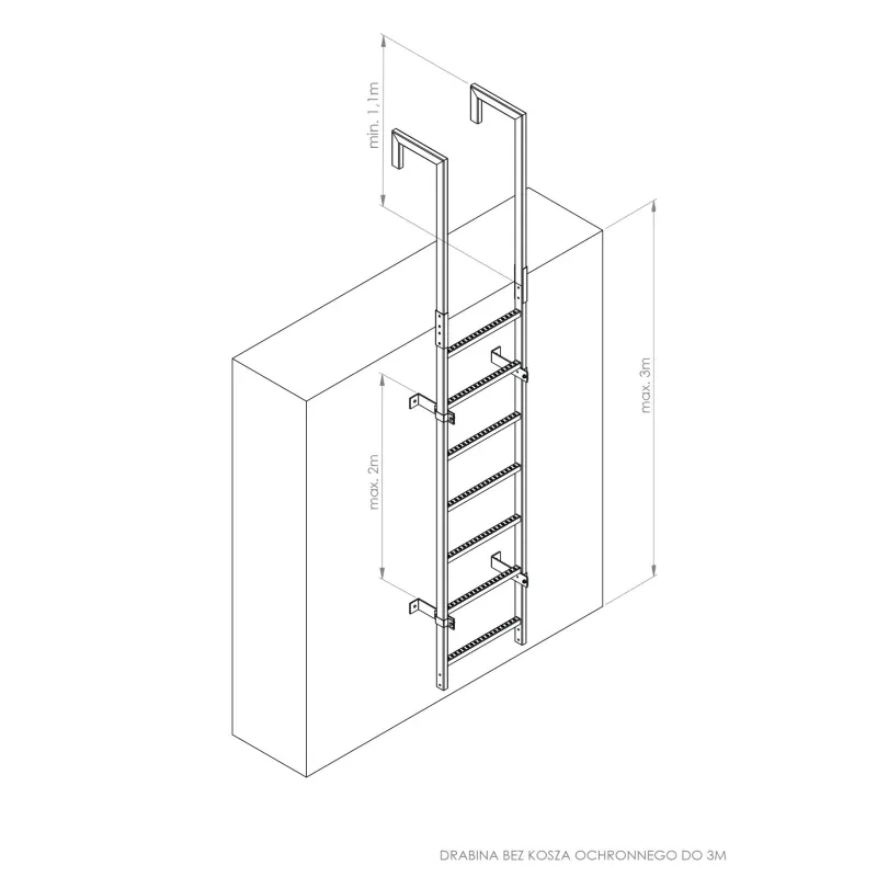 Steel fire escape ladder up to 3 m, without safety cage/1 m