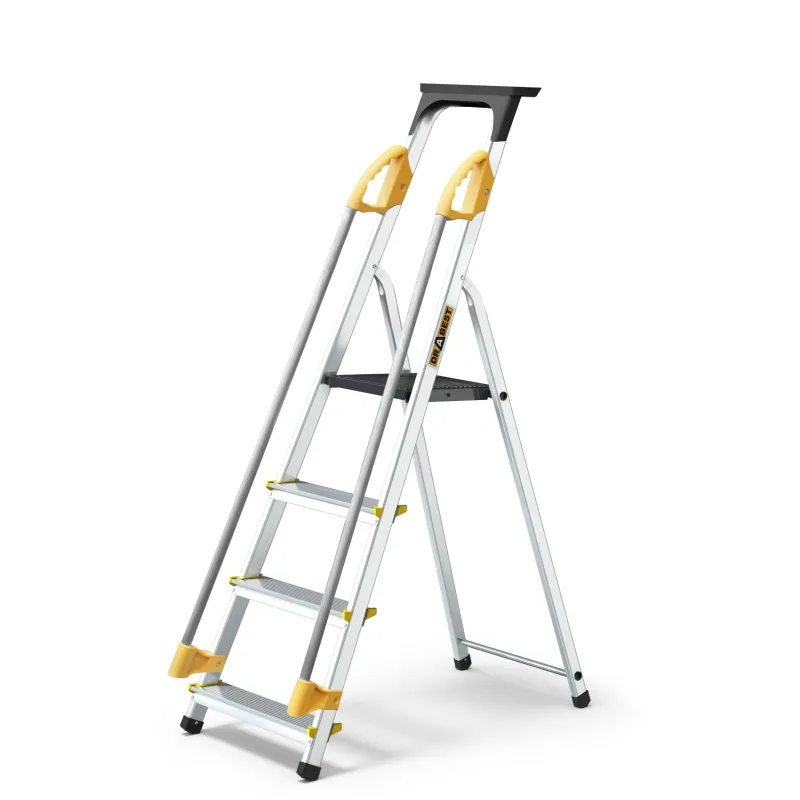 Four-step aluminum household ladder with handrails 150 kg