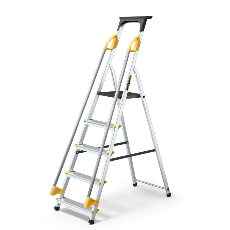 Five-step aluminum household ladder with handrails 150 kg