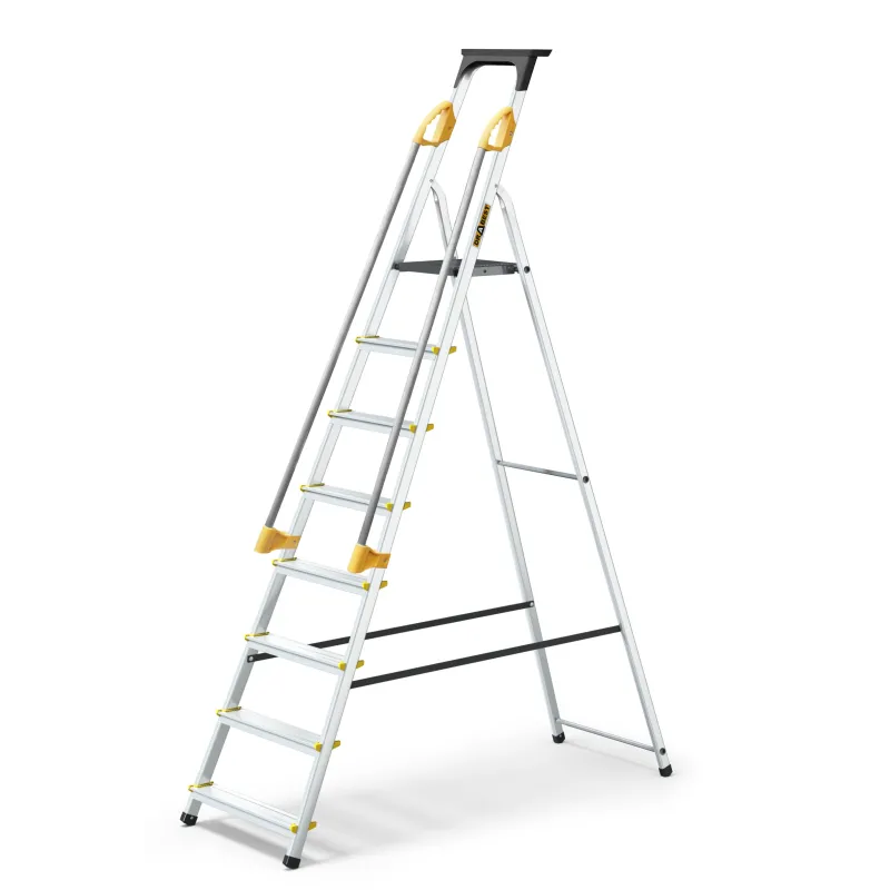 Eight-step aluminum household ladder with handrails 150 kg