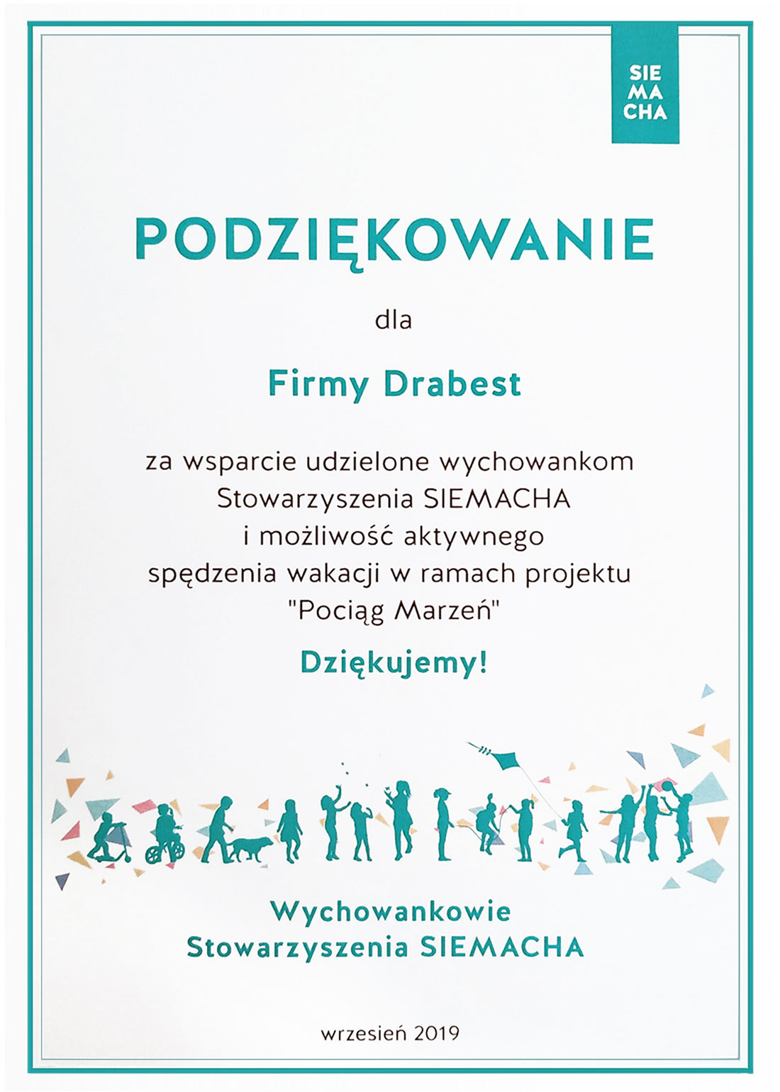 Drabest podziękowanie Stowarzyszenie Siemacha