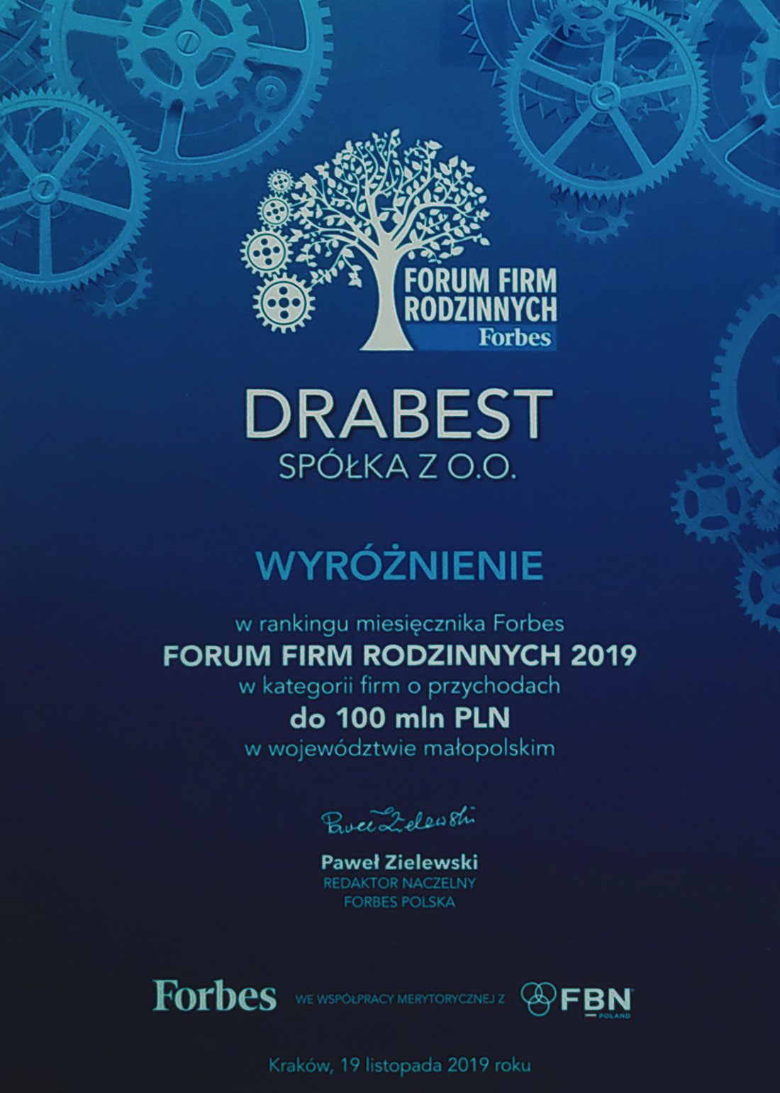 Drabest wyróżnienie 2019 Forum Firm Rodzinnych Forbes